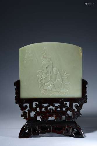 chinese square jade screen engraved arhat