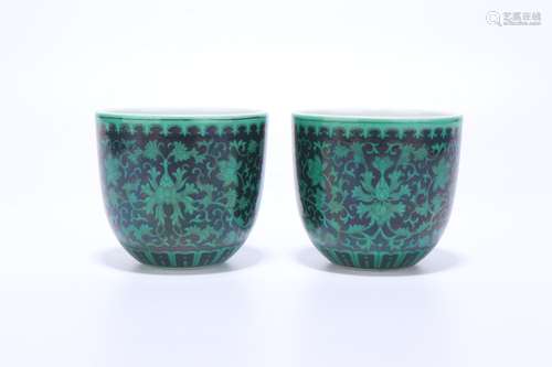 pair of chinese green glazed porcelain cups