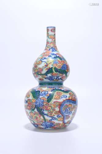 chinese blue and white wucai porcelain double gourd vase