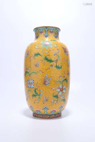 chinese yellow-ground famille rose porcelain lantern vase