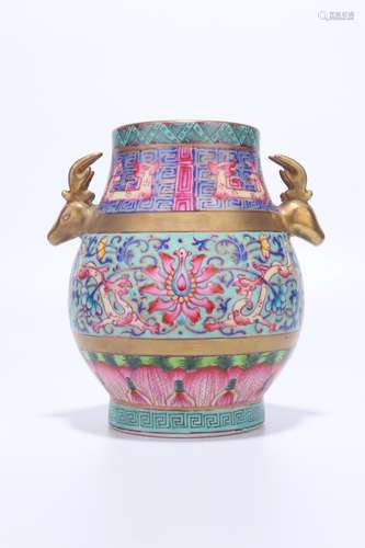 chinese famille rose porcelain pot in deer-head shape