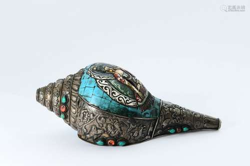 chinese conch with silver and turquois