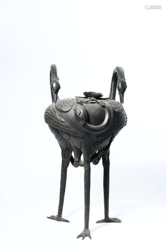 chinese bronze crane-form incense burner