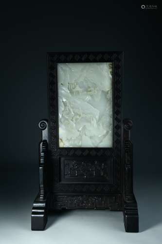 chinese jade screen framed hongmu wood