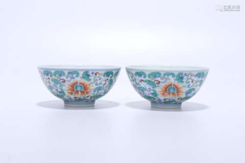 pair of chinese blue and white doucai porcelain bowls