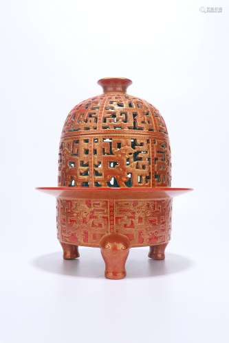 chinese red glazed incense burner