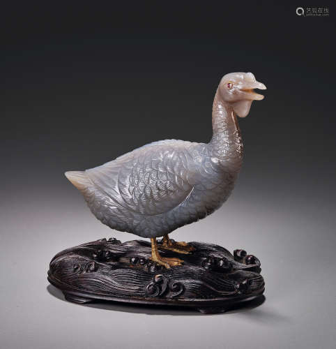 十九世纪 玛瑙水禽摆件