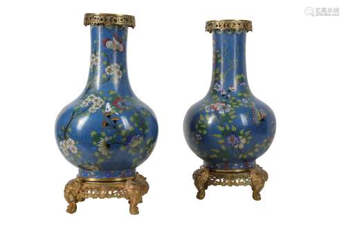 PAIR OF LATE 19TH CENTURY CHINESE CLOISONNE VASES WITH ORMOL...