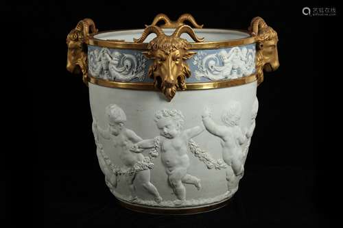 A LARGE LATE 19TH CENTURY SEVRES STYLE BISCUIT PORCELAIN JAR...