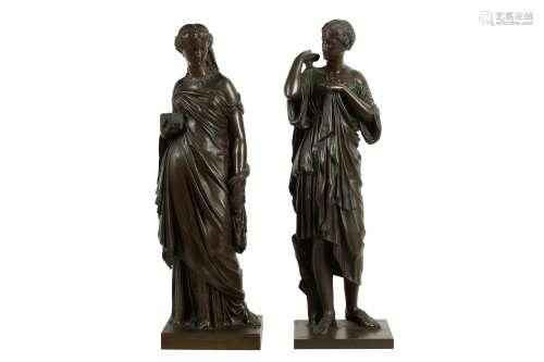 A PAIR OF 19TH CENTURY FRENCH BRONZE FIGURES AFTER THE ANTIQ...