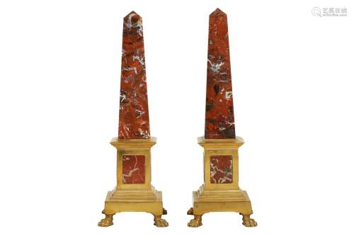 A PAIR OF MID 19TH CENTURY GRAND TOUR ROUGE MARBLE AND ORMOL...