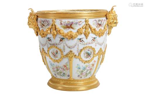 A 19TH CENTURY SEVRES STYLE PORCELAIN AND ORMOLU MOUNTED JAR...