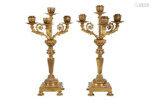 A PAIR OF LATE 19TH CENTURY FRENCH GILT BRONZE CANDELABRA