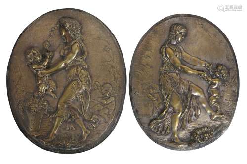 A PAIR OF 19TH CENTURY FRENCH BRONZE RELIEFS OF DANCING MAID...