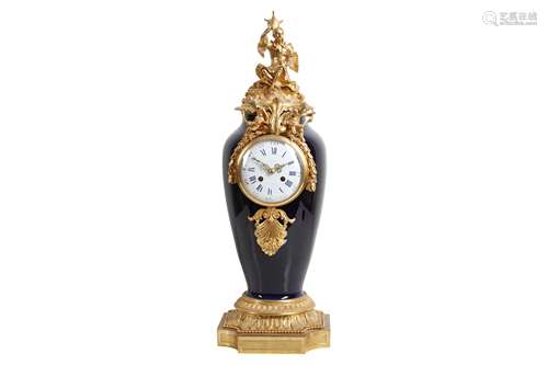 A LATE 19TH CENTURY FRENCH PORCELAIN AND ORMOLU MANTEL CLOCK...