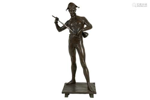 PAUL DUBOIS (FRENCH, 1827-1905): A BRONZE FIGURE OF A HARLEQ...