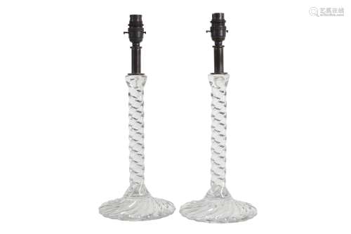 A PAIR OF GLASS LAMP BASES IN THE STYLE OF BACCARAT