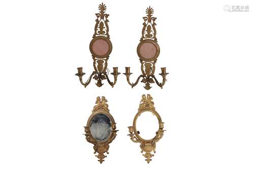 TWO PAIRS OF LATE 19TH CENTURY FRENCH EMPIRE STYLE ORMOLU WA...