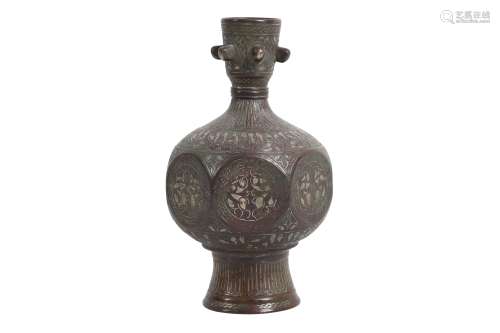 A PERSIAN BRONZE AND WHITE METAL VASE