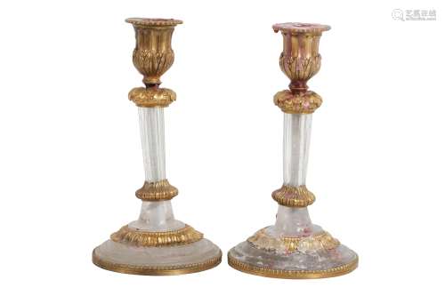 A PAIR OF 19TH CENTURY FRENCH ROCK CRYSTAL AND ORMOLU MOUNTE...