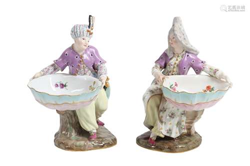 A PAIR OF 19TH CENTURY MEISSEN PORCELAIN OTTOMAN FIGURES MAD...