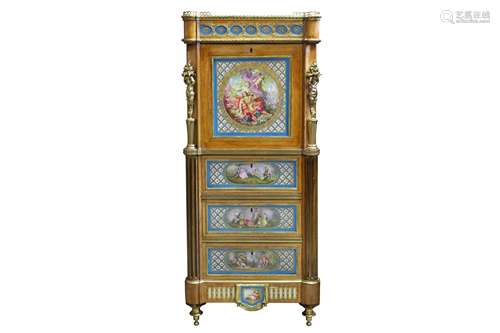 A 19TH CENTURY FRENCH NAPOLEON III KINGWOOD, ORMOLU AND PORC...