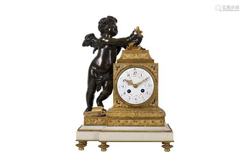 A LATE 19TH CENTURY FRENCH GILT AND PATINATED BRONZE FIGURAL...