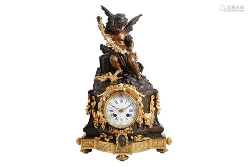 A 19TH CENTURY BRONZE MANTEL CLOCK BY HENRI PICARD AND RAING...