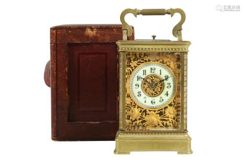 A LATE 19TH CENTURY FRENCH GILT BRASS CARRAIGE CLOCK WITH RE...