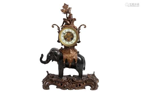 A LARGE 18TH CENTURY STYLE BRONZE ELEPHANT MANTEL CLOCK