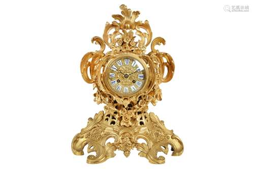 A MID 19TH CENTURY FRENCH GILT BRONZE MANTEL CLOCK SIGNED LE...