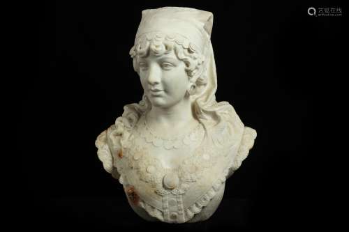 A LATE 19TH CENTURY ITALIAN MARBLE BUST OF ODALISQUE (LA SUL...