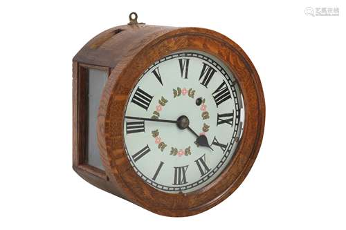 A LATE 19TH / EARLY 20TH CENTURY OAK FUSEE WALL CLOCK