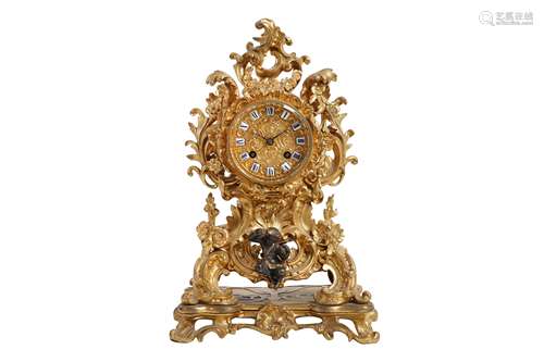 A MID 19TH CENTURY FRENCH GILT BRONZE ROCOCO STYLE MANTEL CL...