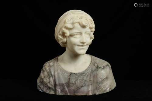 PROF GIACHI (ITALIAN, LATE 19TH C): AN ALABASTER BUST OF A G...