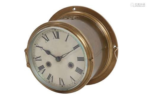 A 1930'S BRASS CASED SHIP'S CLOCK