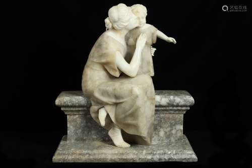 A LATE 19TH CENTURY ITALIAN CARVED COLOURED MARBLE AND ALABA...