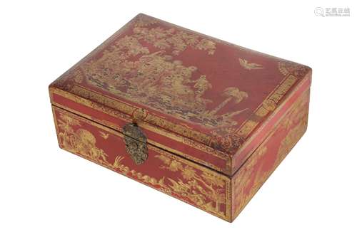 AN 18TH CENTURY FRENCH RED JAPANNED LACQUER AND GILT BOX