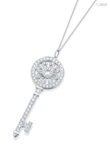 Tiffany设计Pt950配钻石花瓣钥匙项链