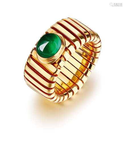 宝格丽设计 天然祖母绿18K金戒指