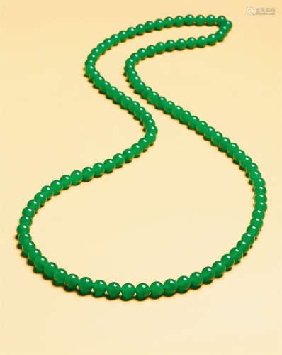 珍罕卓绝 天然满绿翡翠108颗珠链