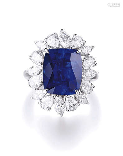 7.60克拉天然缅甸「皇家蓝」蓝宝石配钻石戒指，未经加热