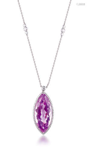 Tiffany设计 天然马眼型紫锂辉石配钻石吊坠