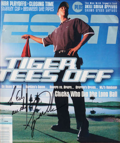 1999年作 “老虎”泰格·伍兹（Tiger Woods）亲笔签名及祝语 ESPN官方...