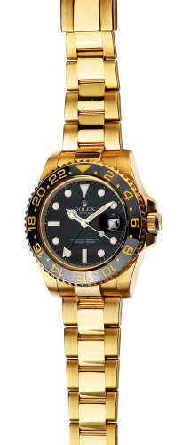 劳力士，精美，黄金链带机械腕表，配备黑色表盘，型号116718LN