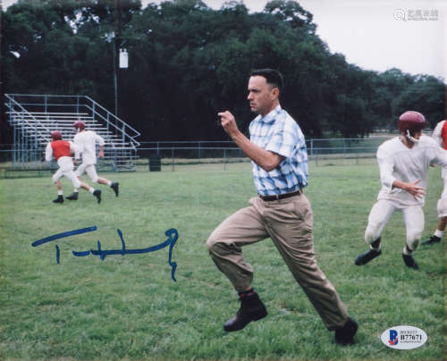 美国影视演员汤姆·汉克斯 亲笔签名《阿甘正传》剧照
