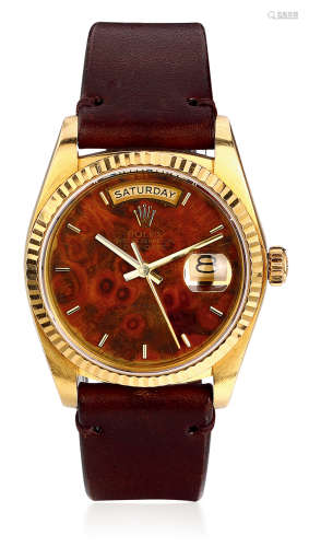 劳力士，精美，黄金机械腕表，配备“木纹”表盘，型号18038，约1983年