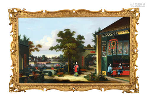 19世纪 伍秉鉴后花园广东油画