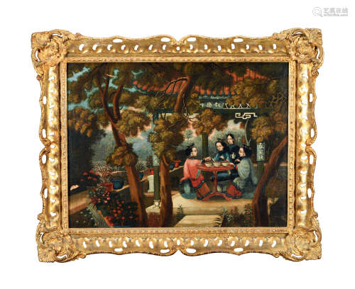19世纪 叙乐轩庭院宴饮图广东油画