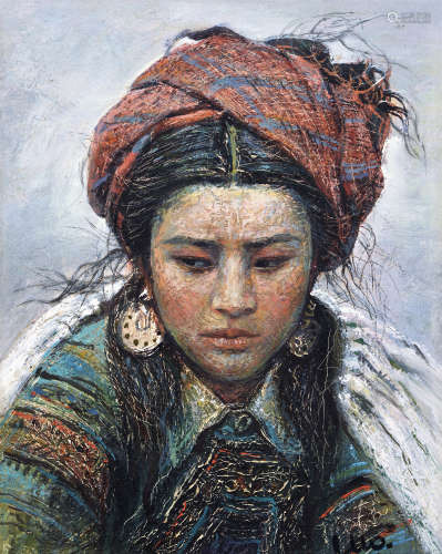 罗中立（b.1948） 约1980-90年代 彝族少女 木板油画